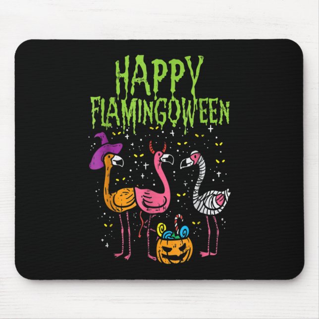 Happy Flamingoween Scary Flamingos Funny Halloween Mouse Mat (Front)