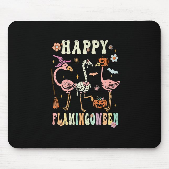 Happy Flamingoween Witch Pumpkin Mummy Flamingo Ha Mouse Mat (Front)