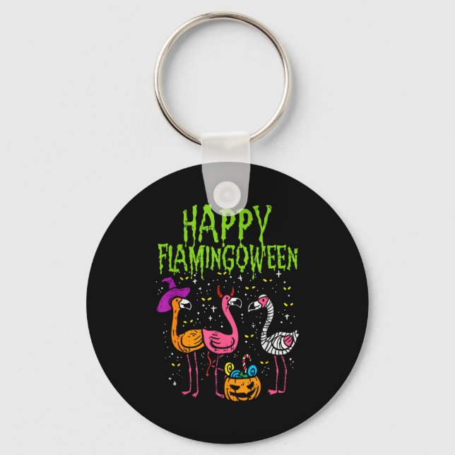 Happy Flamingoween Y Flamingos Funny Halloween Cos Key Ring (Front)