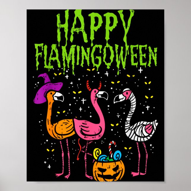 Happy Flamingoween Y Flamingos Funny Halloween Cos Poster (Front)