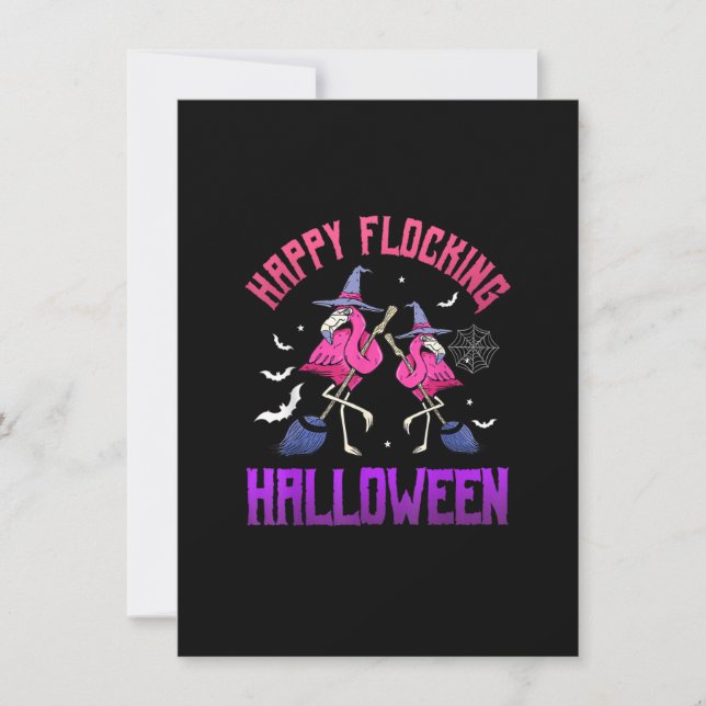 Happy Flocking Halloween Funny Pink Flamingo Witch Invitation (Front)