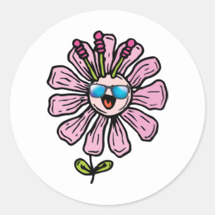 Happy Flower Classic Round Sticker