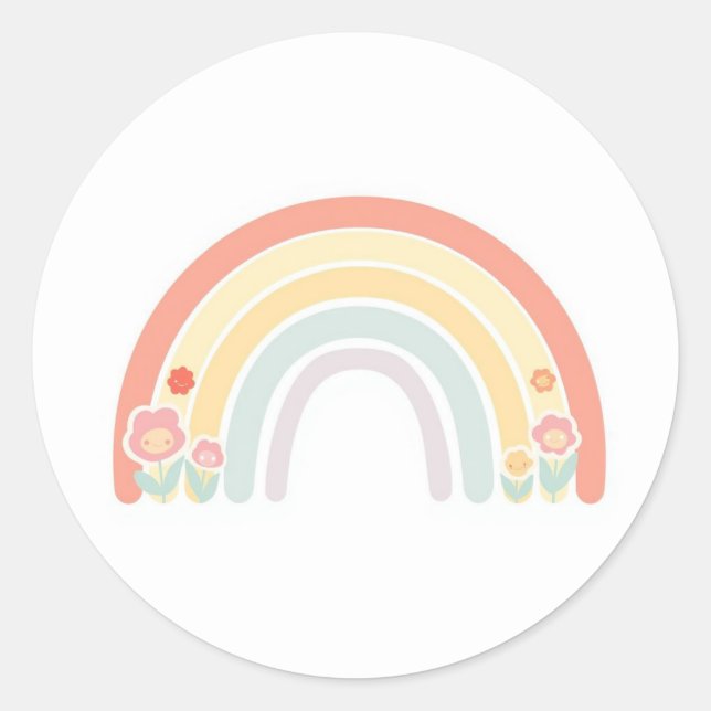 Happy Flower Faces Pastel Rainbow Favor Sticker (Front)
