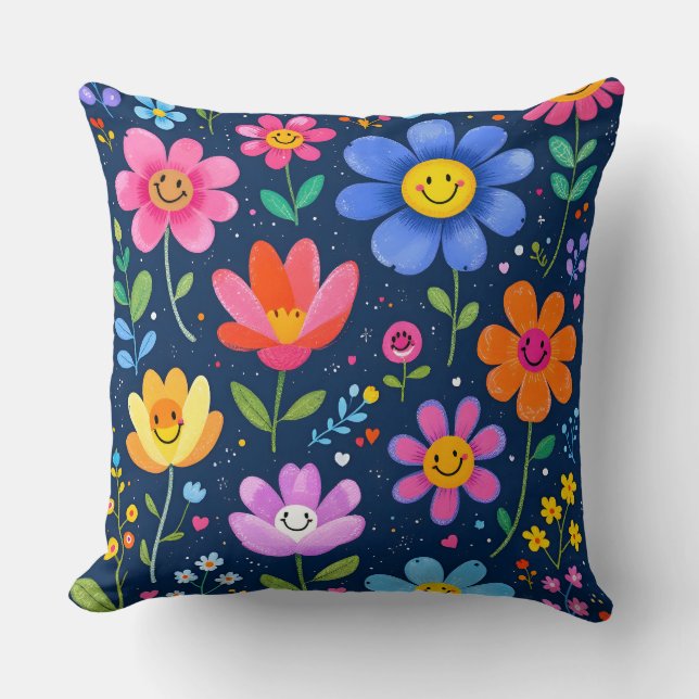 Happy Flower Faces Pattern.Modern Outdoor   Cushion (Front)
