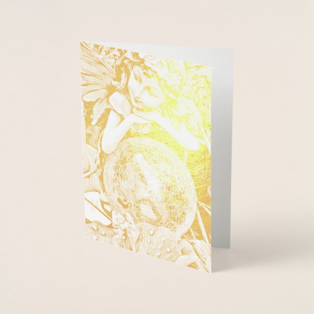 Happy Flower Fairy gold foil greeting card (Front)