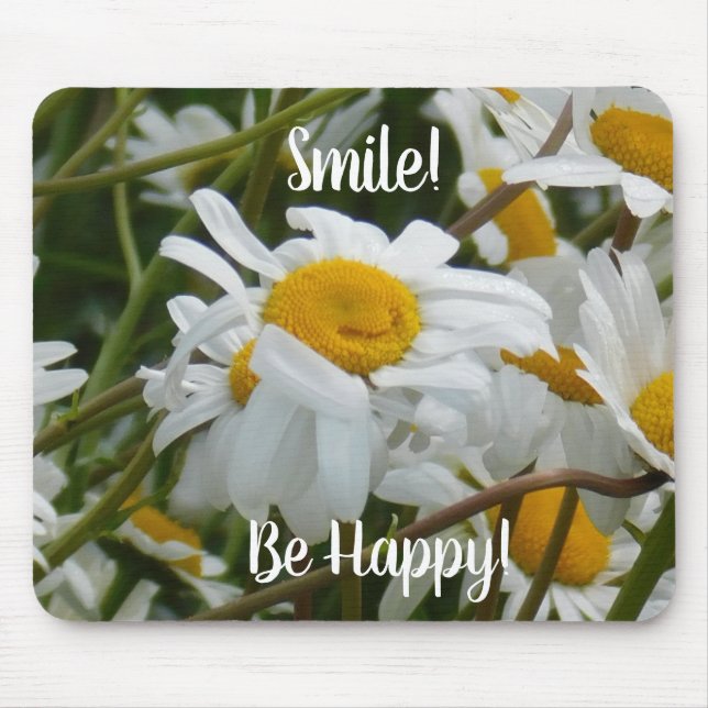 Happy Flower - Happy Face Smiling Daisy Mouse Mat (Front)