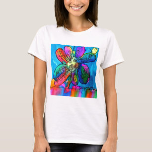 Happy Flower kid's art pink and blue pen and ink T-Shirt