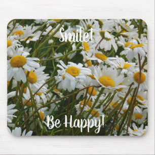 Happy Flower Meadow - Happy face smiling daisy Mouse Mat