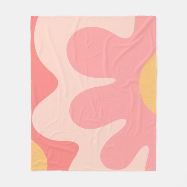 Happy Flower Retro 60s Blush Pink and Yellow Fleece Blanket (Front)
