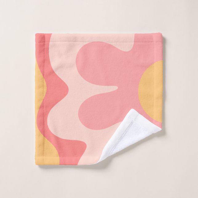Happy Flower Retro 60s Blush Pink and Yellow Wash Cloth (Wash Cloth)