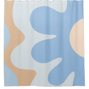 Happy Flower Retro 60s Vibe Light Blue Pastel  Shower Curtain