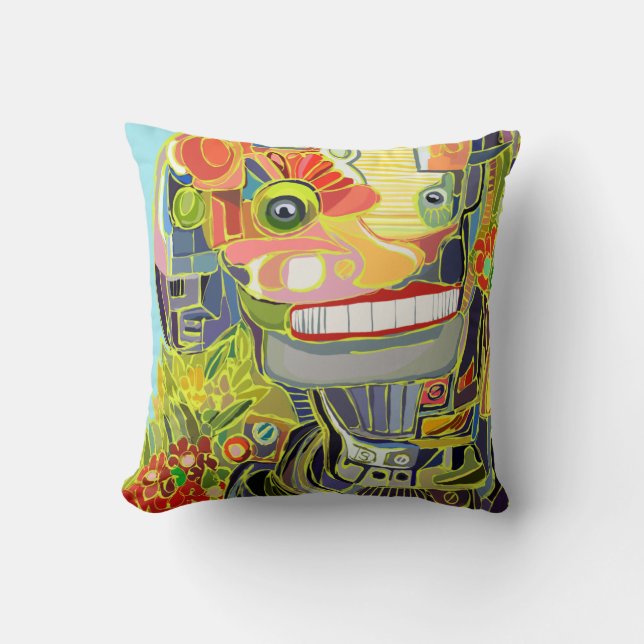Happy Flower Robot Cushion (Front)