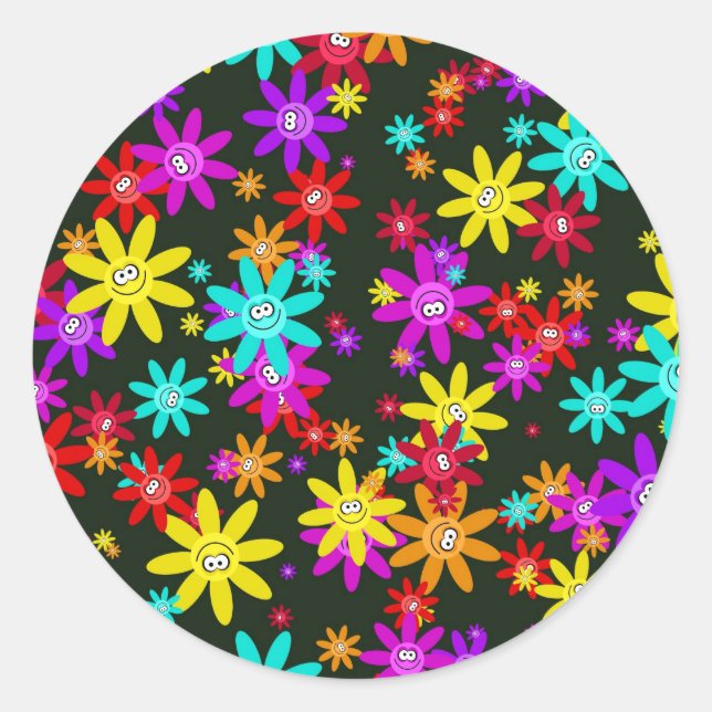 Happy Flower Wallpaper Classic Round Sticker (Front)