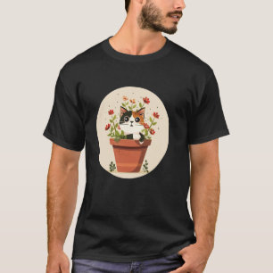 Happy Flowerpot with Cat and Plants for gardening T-Shirt
