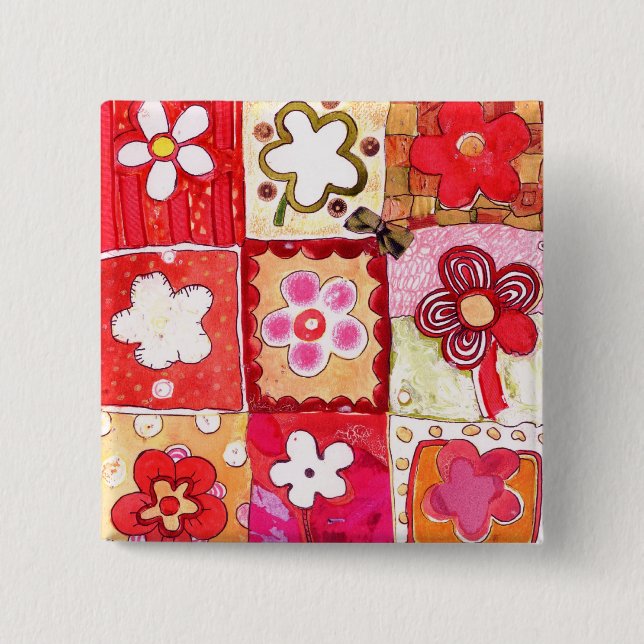 Happy Flowers 15 Cm Square Badge (Front)