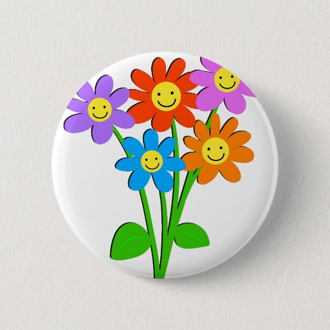 Happy Flowers 6 Cm Round Badge (Front)