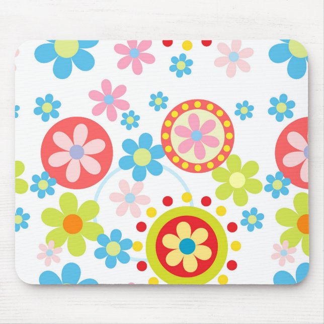 Happy flowers and dots mouse mat (Front)