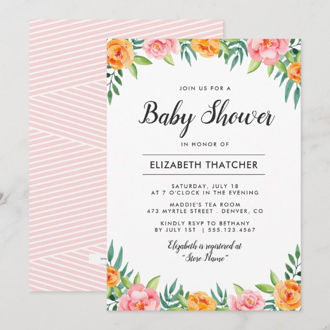Happy Flowers Baby Shower Invitation (Front/Back)