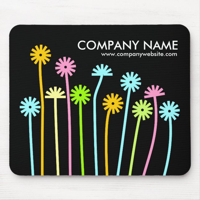 Happy Flowers (Black) Promotional Mouse Mat (Front)