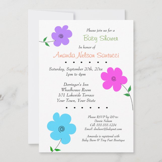 Happy Flowers Boy or Girl Baby Shower Invitation (Front)