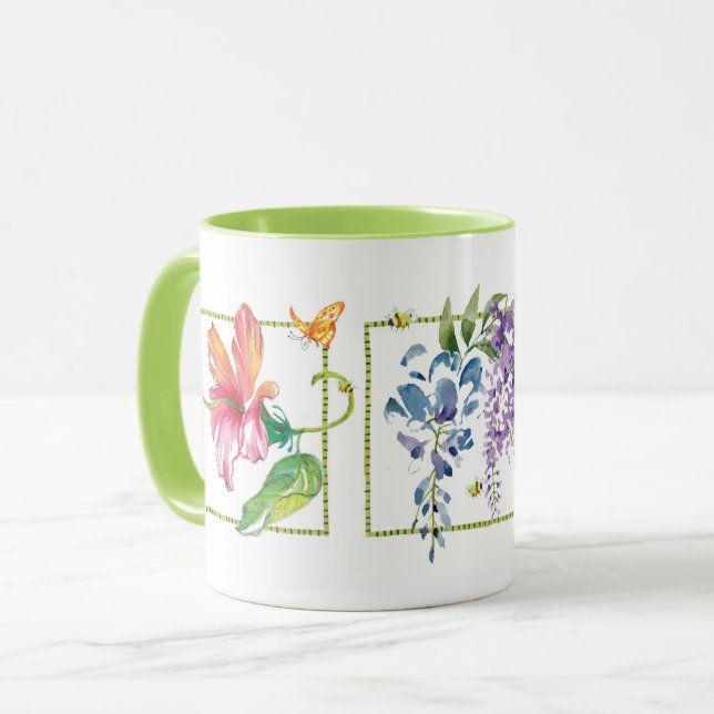 Happy Flowers Butterflies & Bees Mug (Front Left)