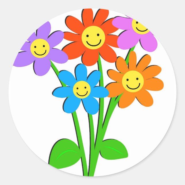 Happy Flowers Classic Round Sticker (Front)