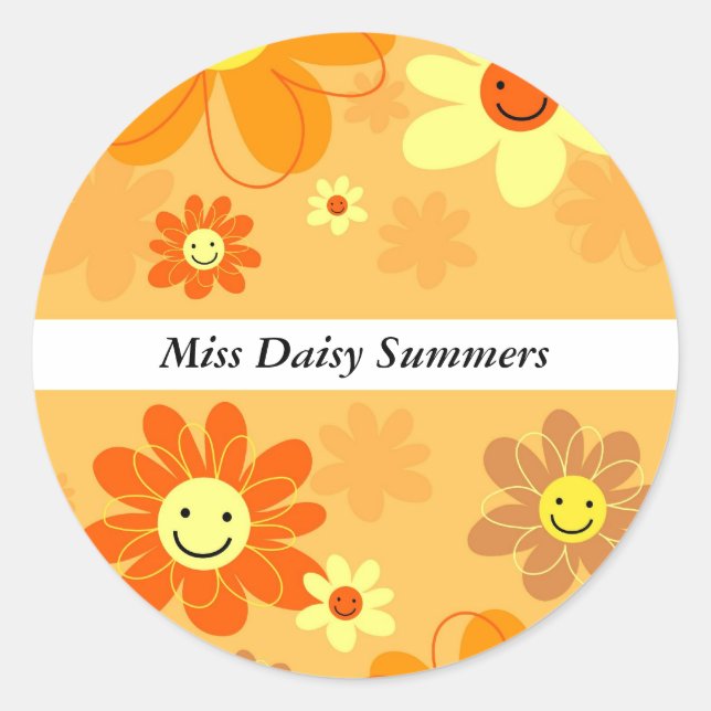 Happy Flowers Classic Round Sticker (Front)
