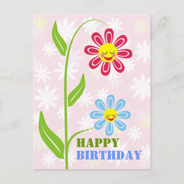 Happy Flowers Happy Birthday Postcards (Front)
