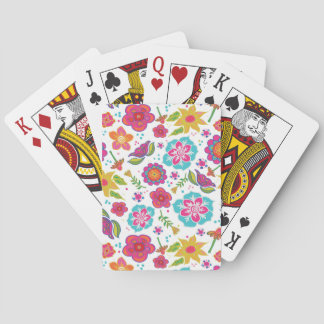 Happy Flowers on Crisp White Playing Cards