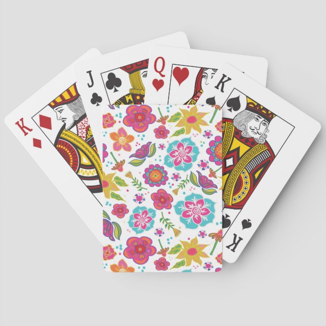 Happy Flowers on Crisp White Playing Cards (Back)