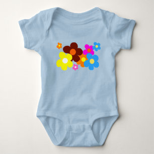 Happy Flowers Pale Blue Baby Bodysuit