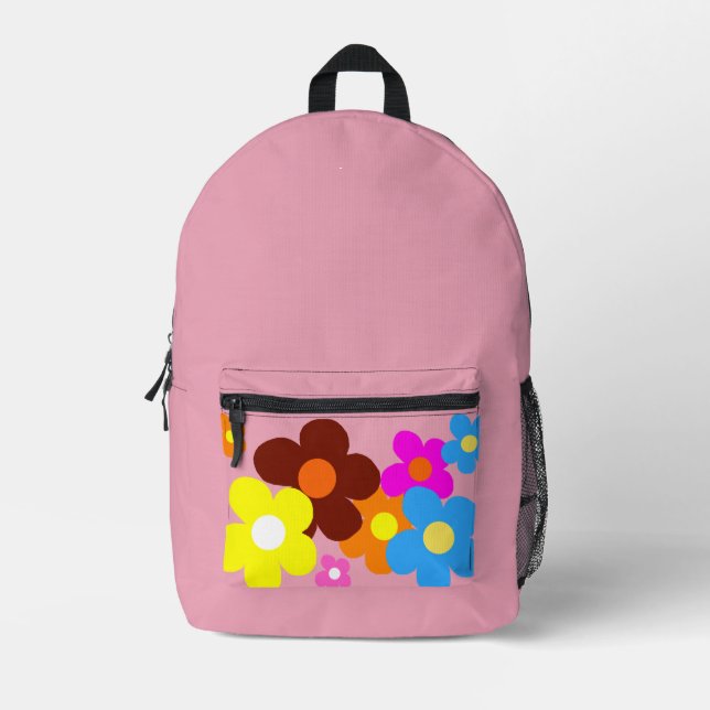 Happy Flowers Pastel Pink Printed Backpack (Front)