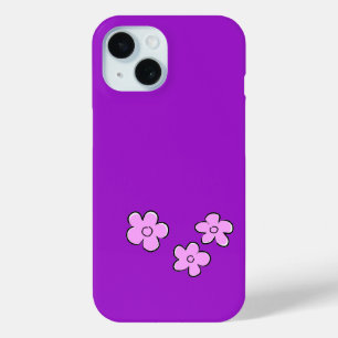 Happy Flowers - Pink on Purple iPhone 15 Case