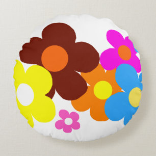 Happy Flowers Round Cushion