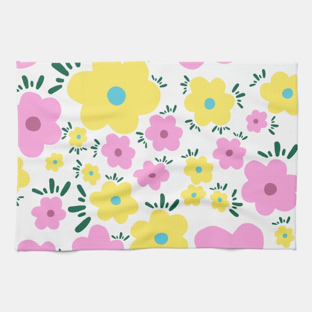 Happy Flowers Tea Towel (Horizontal)