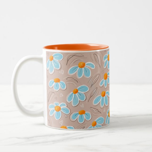 Happy Flowers Two-Tone Coffee Mug (Left)