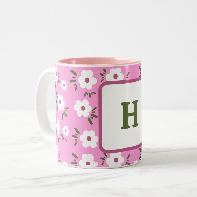 Happy Flowers Two-Tone Coffee Mug (Front Left)