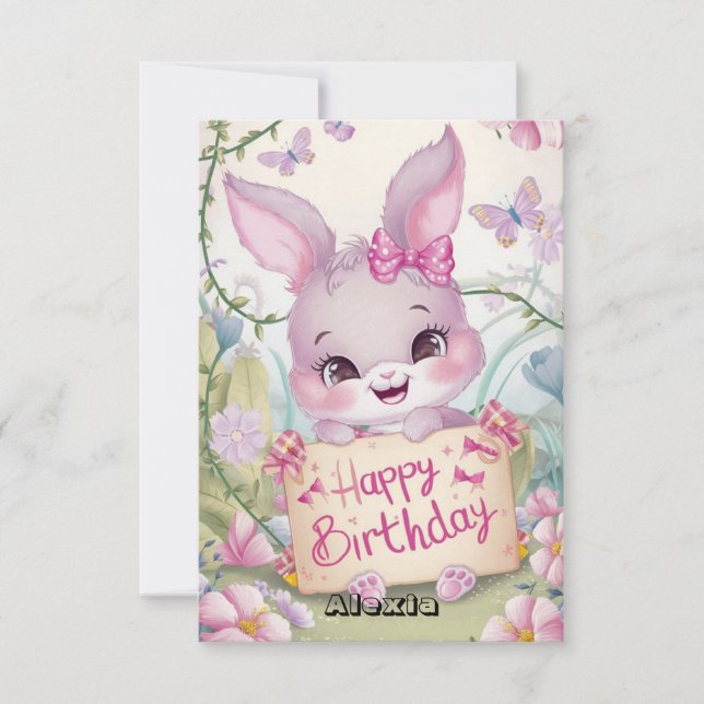Happy Fluffy Bunny Digital Birthday Card (Front)