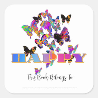 Happy Fluttering Butterflies Bookplate Sticker