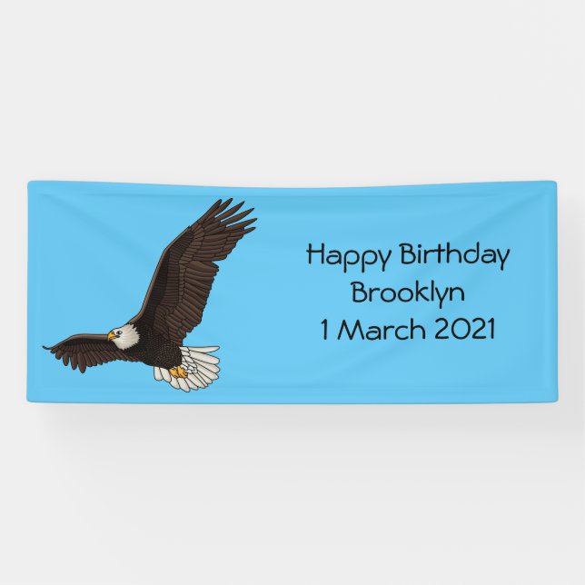 Happy flying bald eagle cartoon illustration banner (Horizontal)