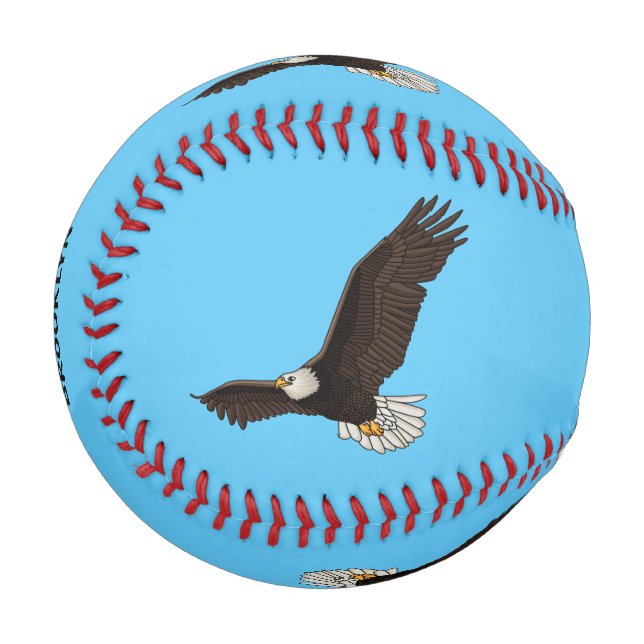 Happy flying bald eagle cartoon illustration baseball (Front Left)