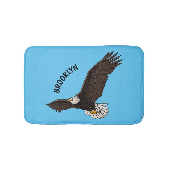 Happy flying bald eagle cartoon illustration bath mat (Front)