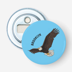 Happy flying bald eagle cartoon illustration bottle opener