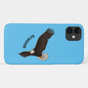 Happy flying bald eagle cartoon illustration iPhone 11 case