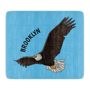 Happy flying bald eagle cartoon illustration cutting board