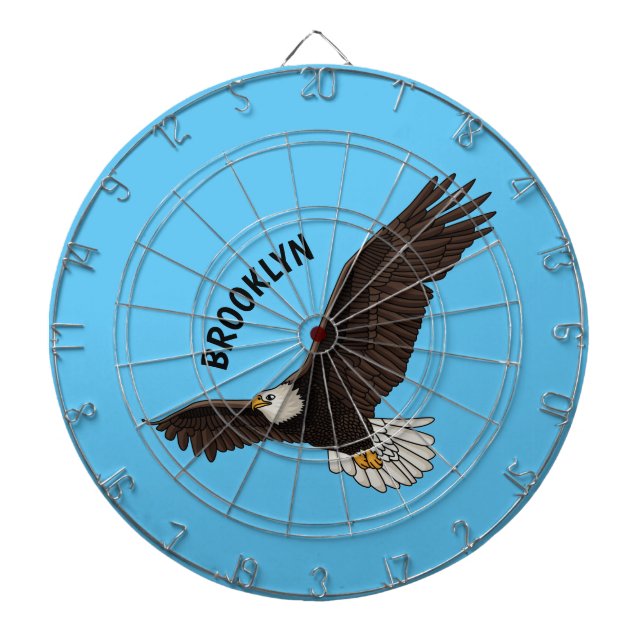 Happy flying bald eagle cartoon illustration  dartboard (Front)