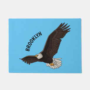 Happy flying bald eagle cartoon illustration doormat