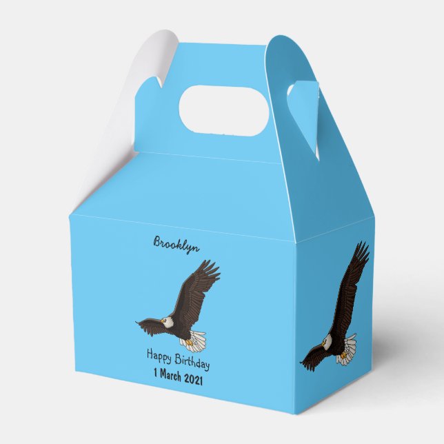 Happy flying bald eagle cartoon illustration favour box (Front Side)