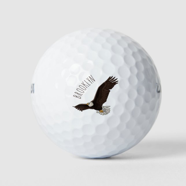 Happy flying bald eagle cartoon illustration golf balls (Front)