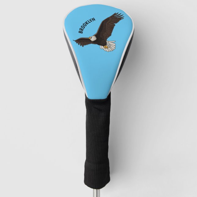 Happy flying bald eagle cartoon illustration golf head cover (Front)
